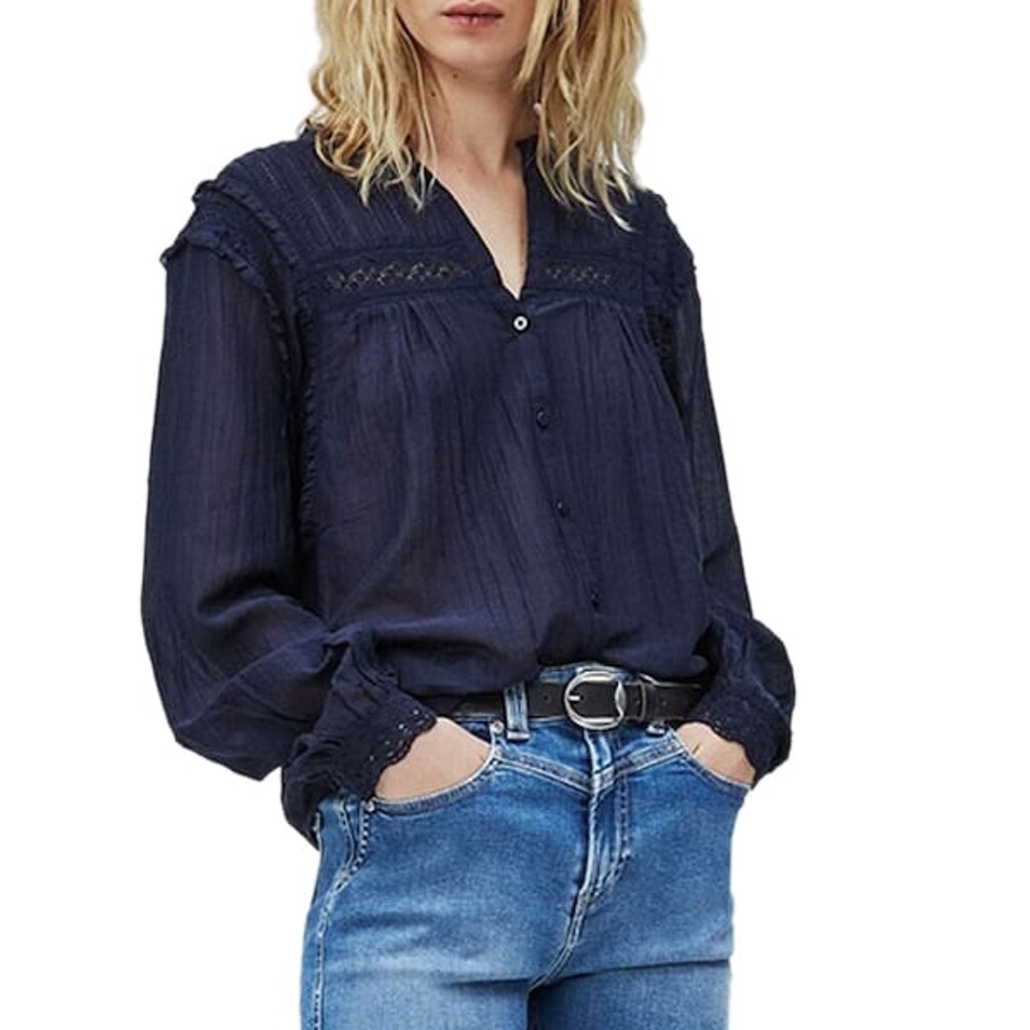 Pepe Jeans V-Neck Cotton Long-Sleeve Shirt