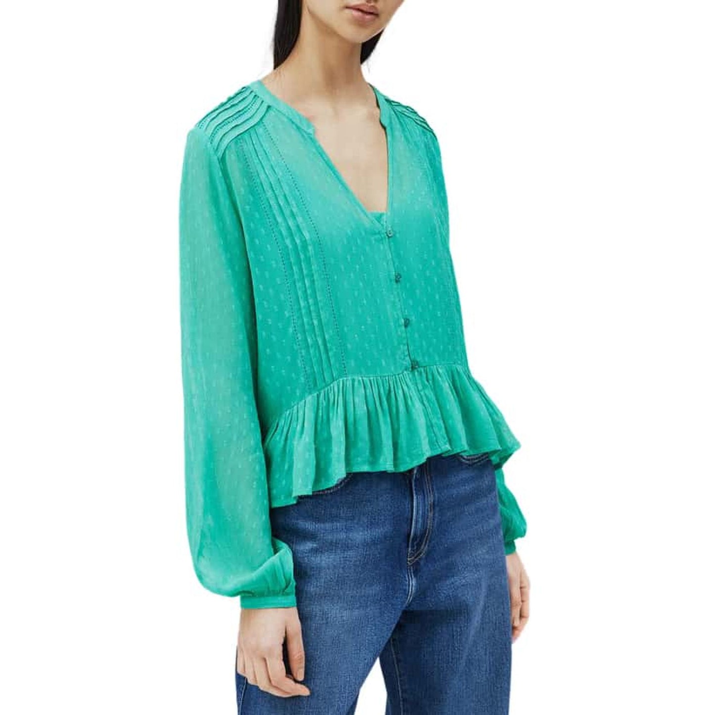 Pepe Jeans Premium Viscose V-Neck Long-Sleeve Shirt