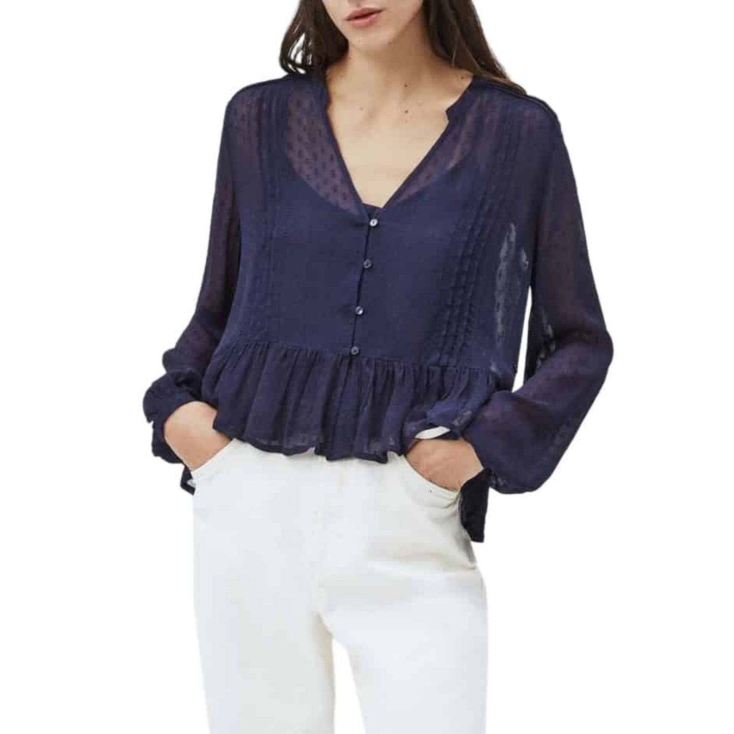 Pepe Jeans Viscose V-Neck Long-Sleeve Shirt